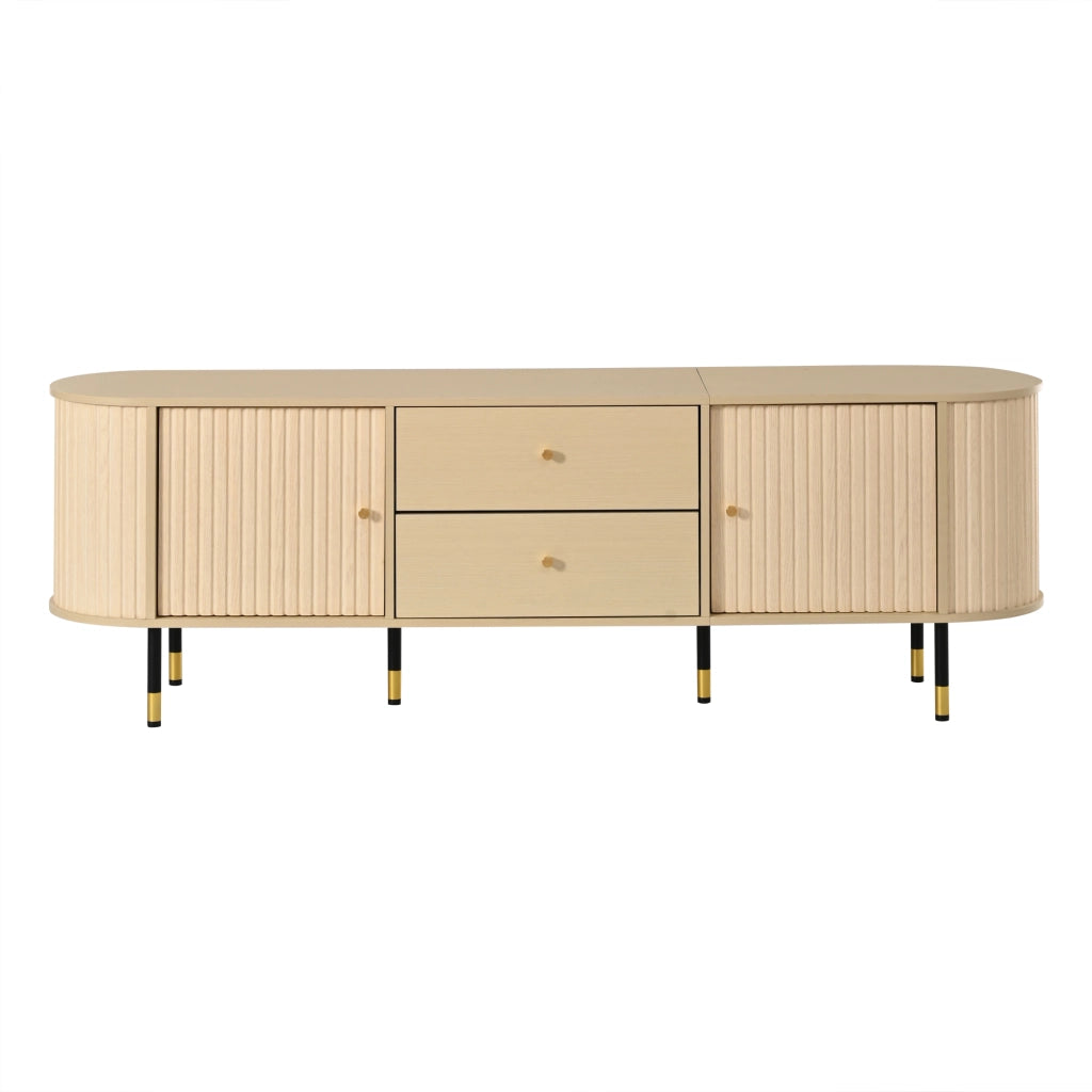 Mobile TV Lowboard 180x40x58 cm in effetto legno naturale, con 2 cassetti, 2 ante scorrevoli, gestione cavi e struttura robusta