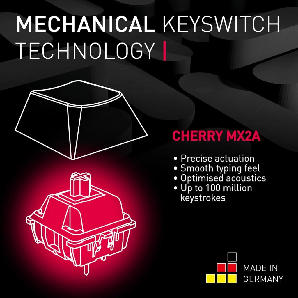 MX 3.0S Wireless, Tastiera Meccanica da Gioco Senza Fili, Tedesco QWERTZ, Bluetooth, 2,4 GHz e Via Cavo, Interruttori MX2A RED, Nero, Tedesco - QWERTZ