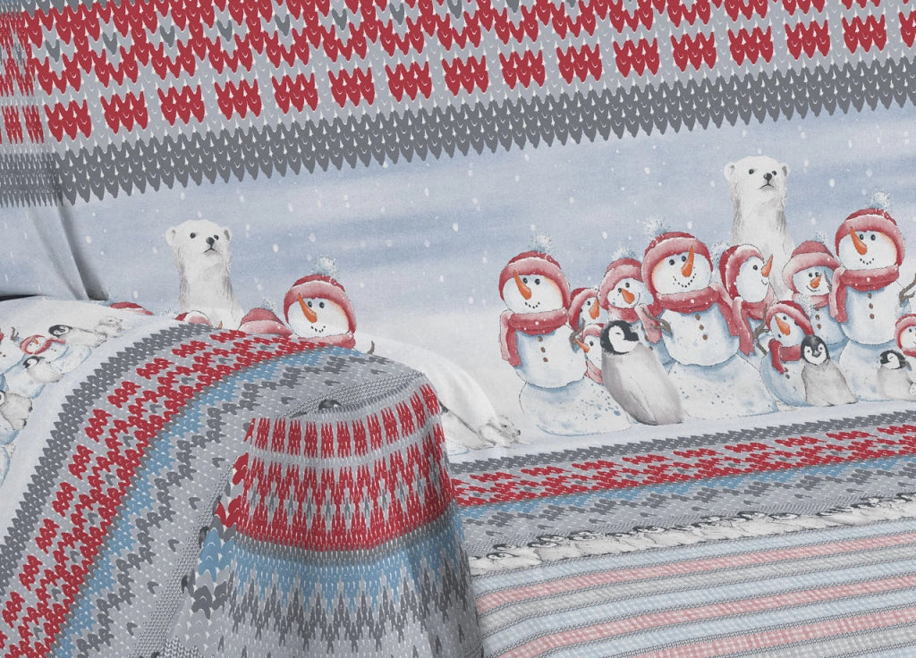 Telo Arredo Multiuso Linea Pensieri Delicati In Cotone Disegno Inverno Polare - Matrimoniale - Rosso