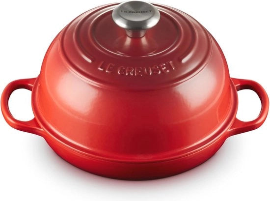 Padella in Smalto di Ottone con Copertura a Cappuccina - 24 cm - Rosso Ciliegia - Adatta per Forno e Induzione