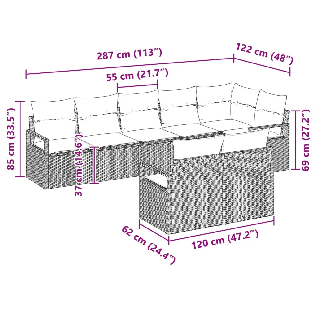 Set di divani 8 pcs Marrone polyrattan