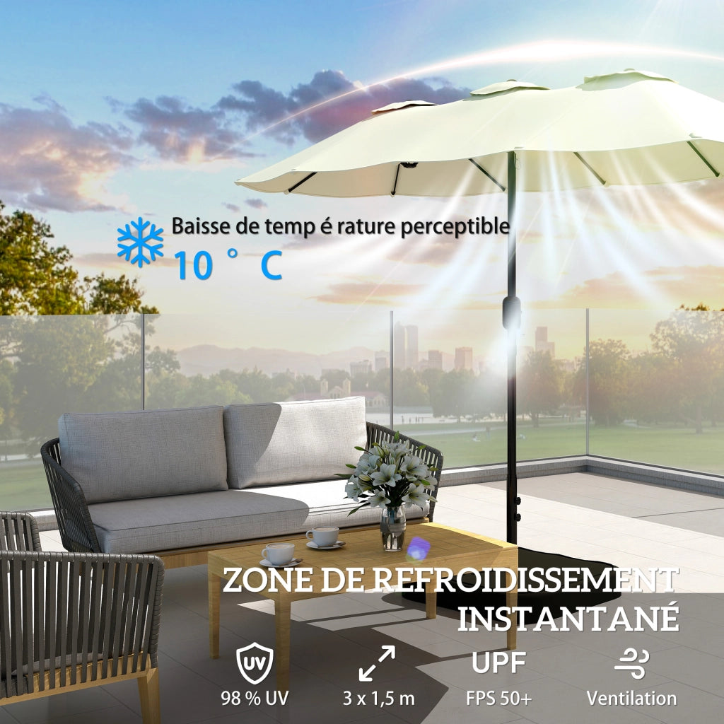 Ombrellone da giardino rettangolare doppia faccia con base e sacchi sabbia protezione UV50+ beige 295x148cm ¨C Xylo