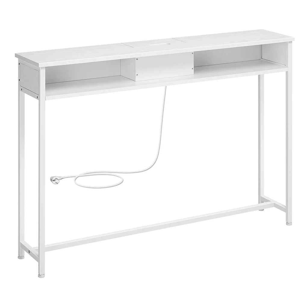 Consolle sottile con multipresa tavolino da divano con 2 scomparti ricarica nascosta salvaspazio per ingresso/soggiorno bianco 12_0007504