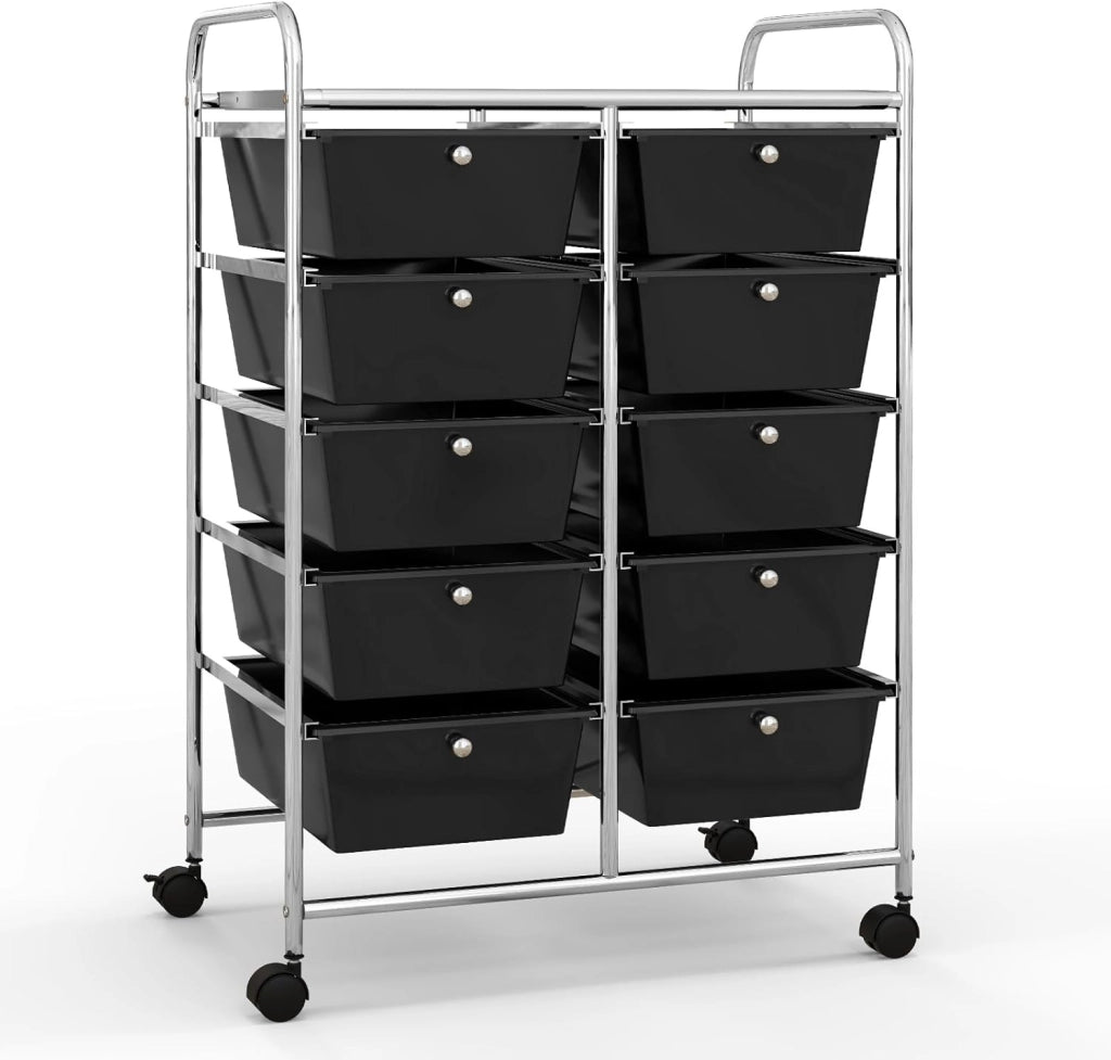 Carrello con 10 cassetti, impilabile, per cassetti, da cucina, bagno, ufficio, 65,5 x 37 x 87 cm (viola)