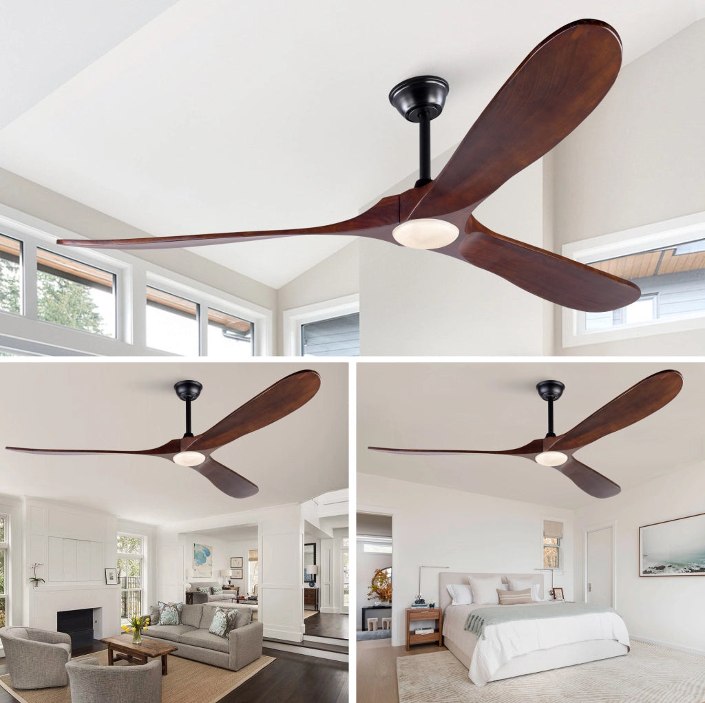 Ventilatore da soffitto 176x176x30 cm nero e noce con LED regolabile –