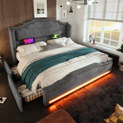 Letto matrimoniale con LED, USB-C e 4 cassetti