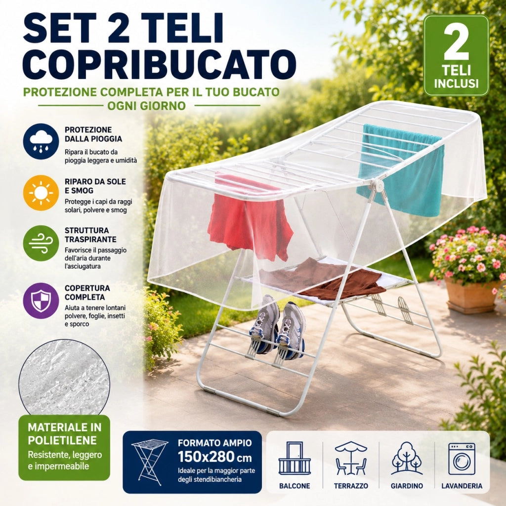 Set 2 Teli Copribucato 150x280 cm da Esterno Telo Antipioggia 90006949