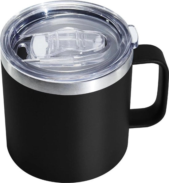 Tazza termica in acciaio inossidabile con coperchio, 470 ml, a doppia parete, con maniglia, impermeabile, tazza da campeggio, tazza da viaggio, biberon, priva di BPA