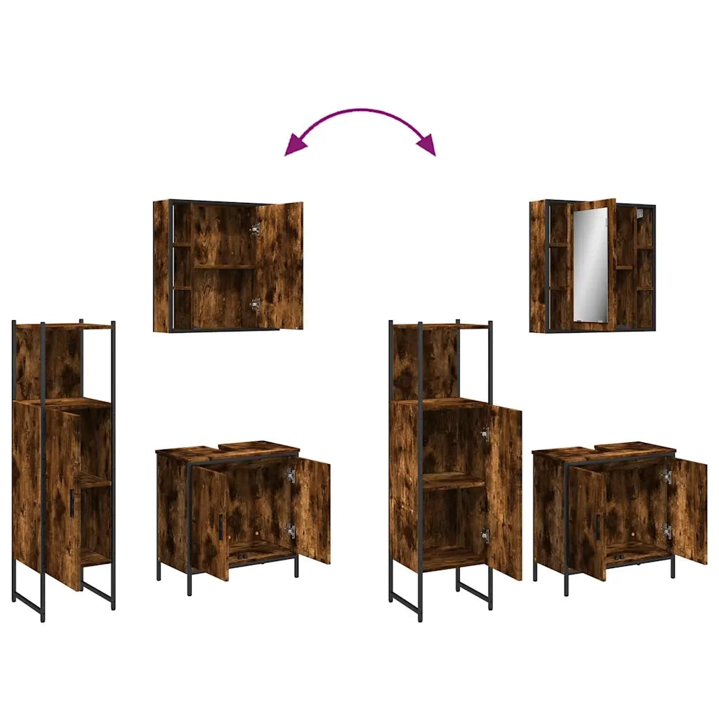 Set Mobili da Bagno 3 pz Rovere Fumo in Legno Multistrato 3214762