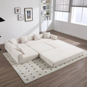 Divano modulare in velluto a coste con tasca laterale e funzione letto per soggiorno beige