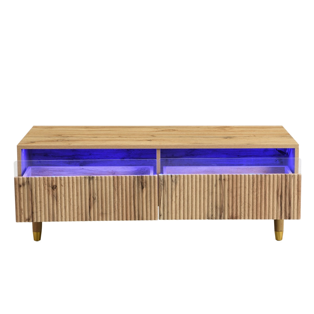 Tavolino da caffè LED con 2 cassetti; 110 × 50 × 40 cm; MDF; colore legno