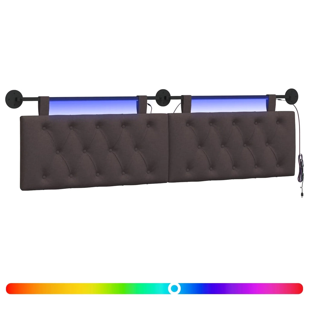 Testiera sospesa Con luce LED Marrone Scuro Tessuto