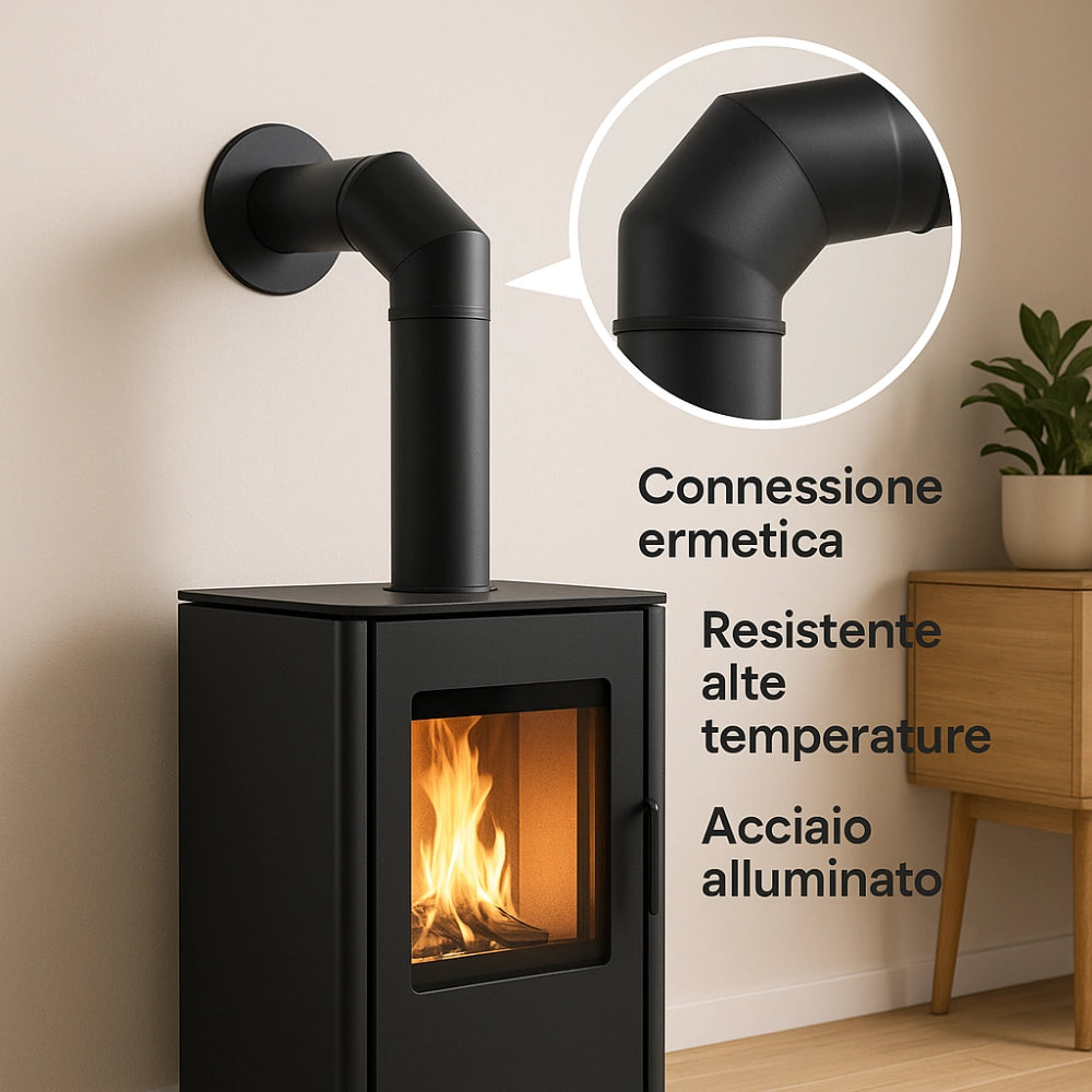 Curva 90° modifica direzione canale fumo diametro 80 mm sp. 1,2 mm stufa pellet