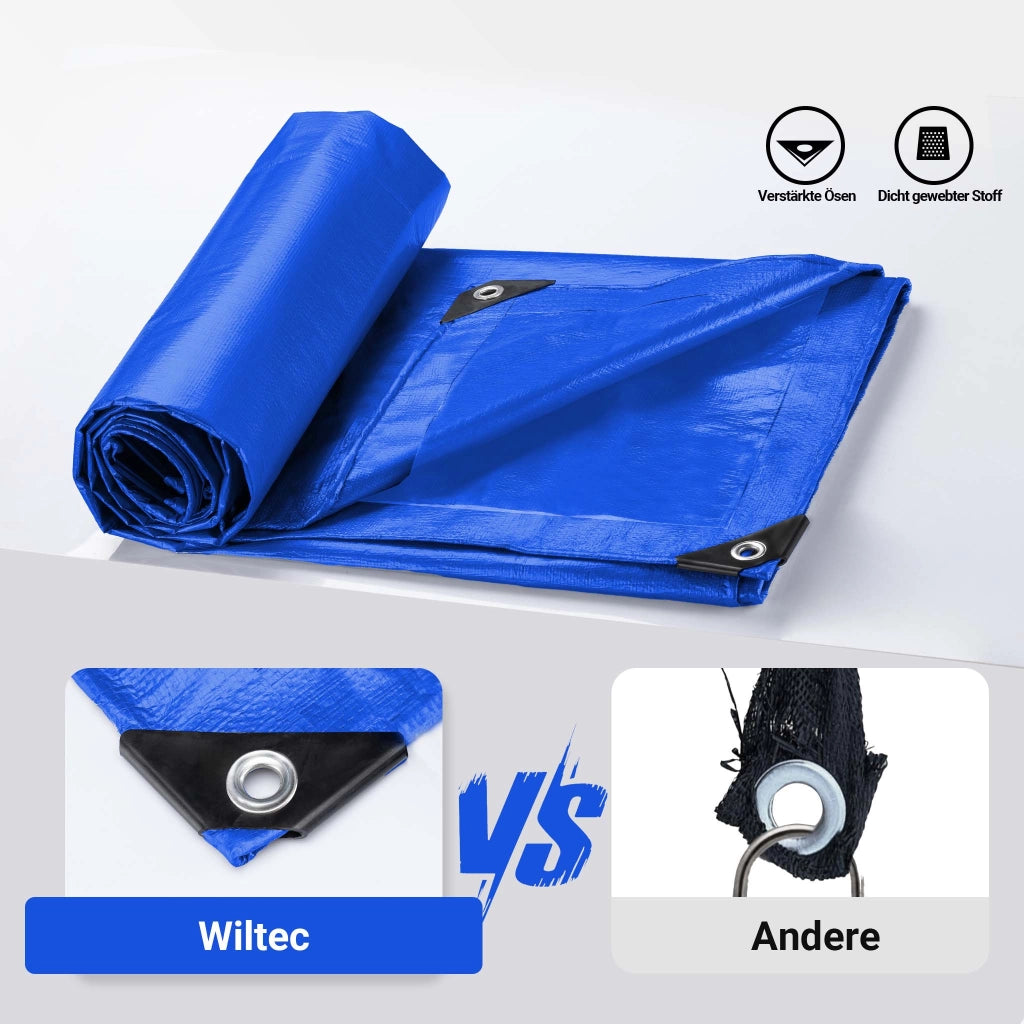 Telone occhiellato blu 7 x 6 m resistente alle intemperie e a raggi UV, impermeabile, robusto telo di protezione in poliestere 240 g/m² con rivestimento in PVC