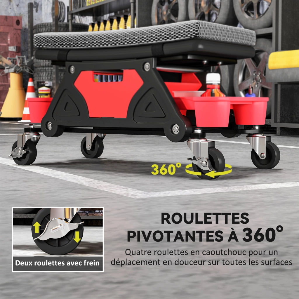 Sgabello da Officina Mobile con Ruote ¨C Zephmum ¨C Nero 64.5x33x35cm
