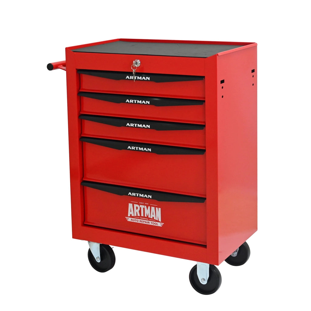 Carrello portautensili con 5 cassetti e ruote piroettanti, bloccabile, per garage, in acciaio, rosso nero 60 × 33 × 77,5 cm