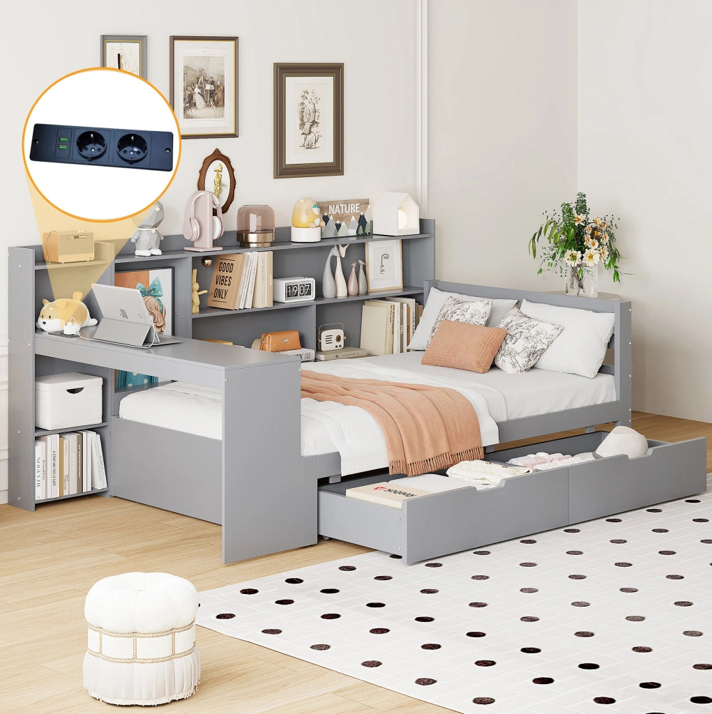 Letto singolo multifunzione 90x200 cm con scrivania e USB