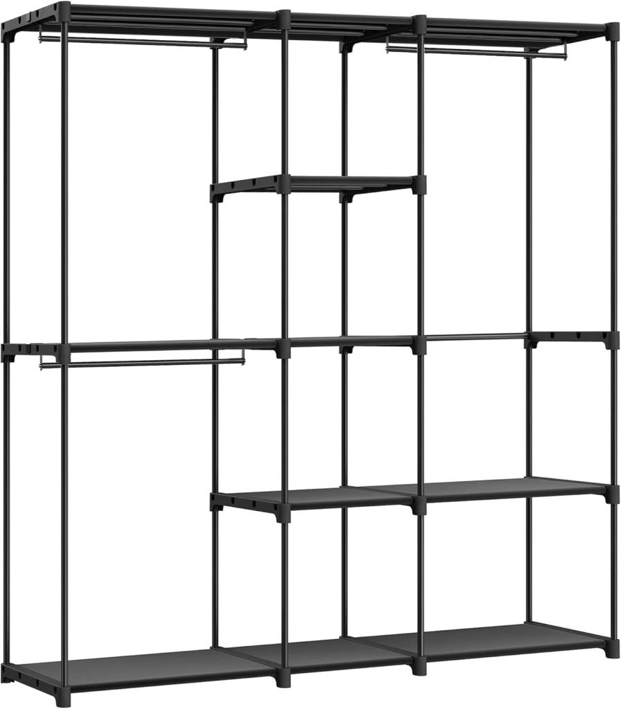 SONGMICS Armadio, Guardaroba Autoportante, con Barre Appendiabiti, Portabiti Ripiani in Tessuto, Struttura in Metallo, 182 x 43 x 182 cm, Nero Inchiostro RYG037B02