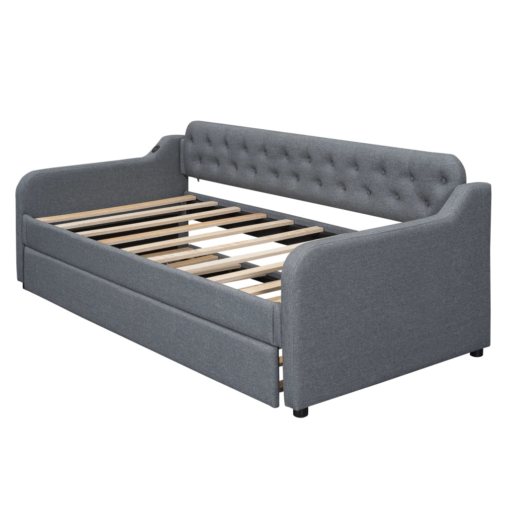 Divano letto 90x200 cm con letto estraibile; lino; grigio