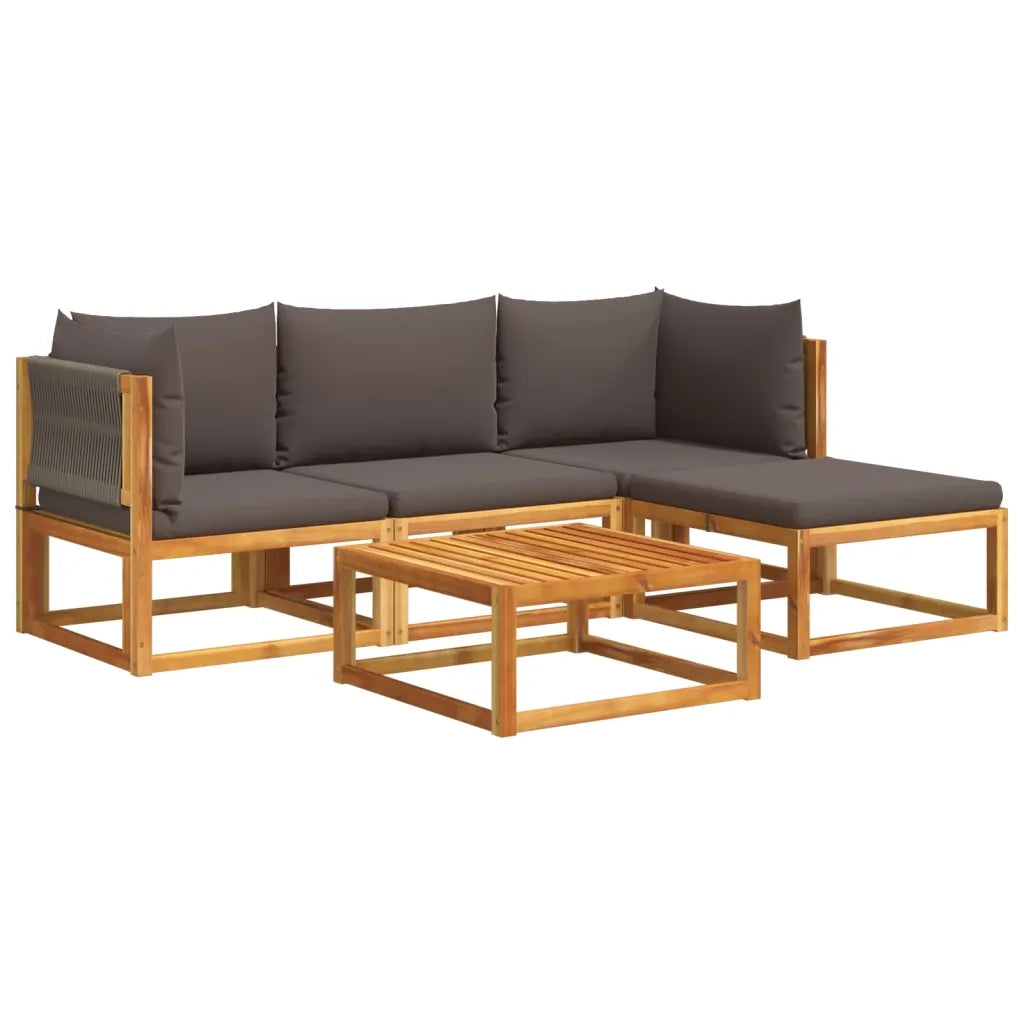 Set di divani da giardino 5 pezzi con cuscini in legno di acacia e corda 3278826