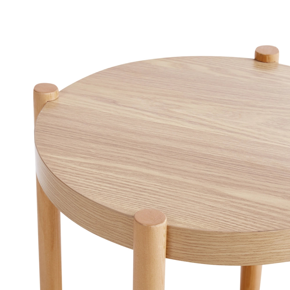 Tavolino Rotondo MDF con scaffale portaoggetti legno chiaro stile tradizionale scandinavo