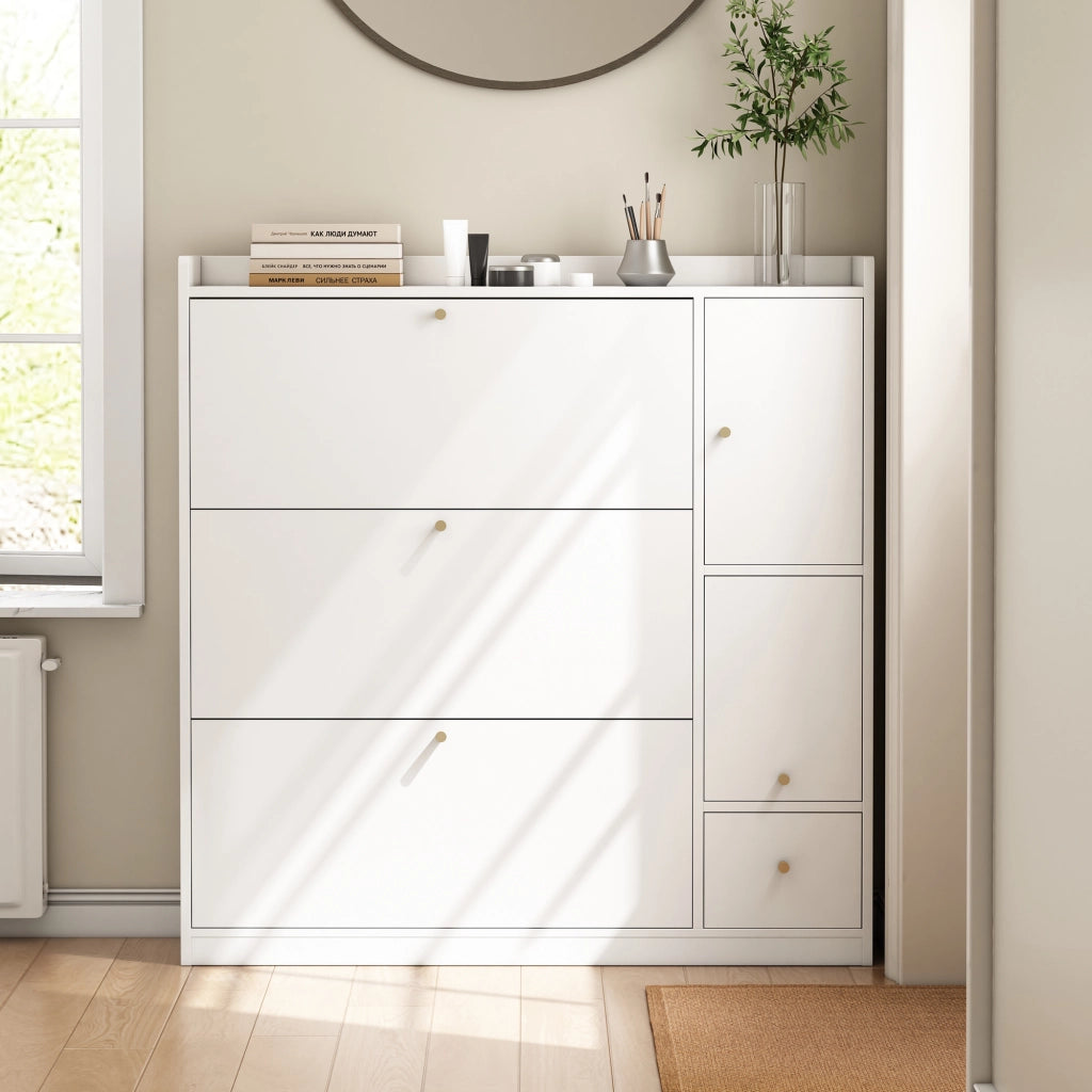 Scarpiera a Ribalta con Panca e Cassetto ¨C MINIMAL ¨C Bianco, 119x24x122