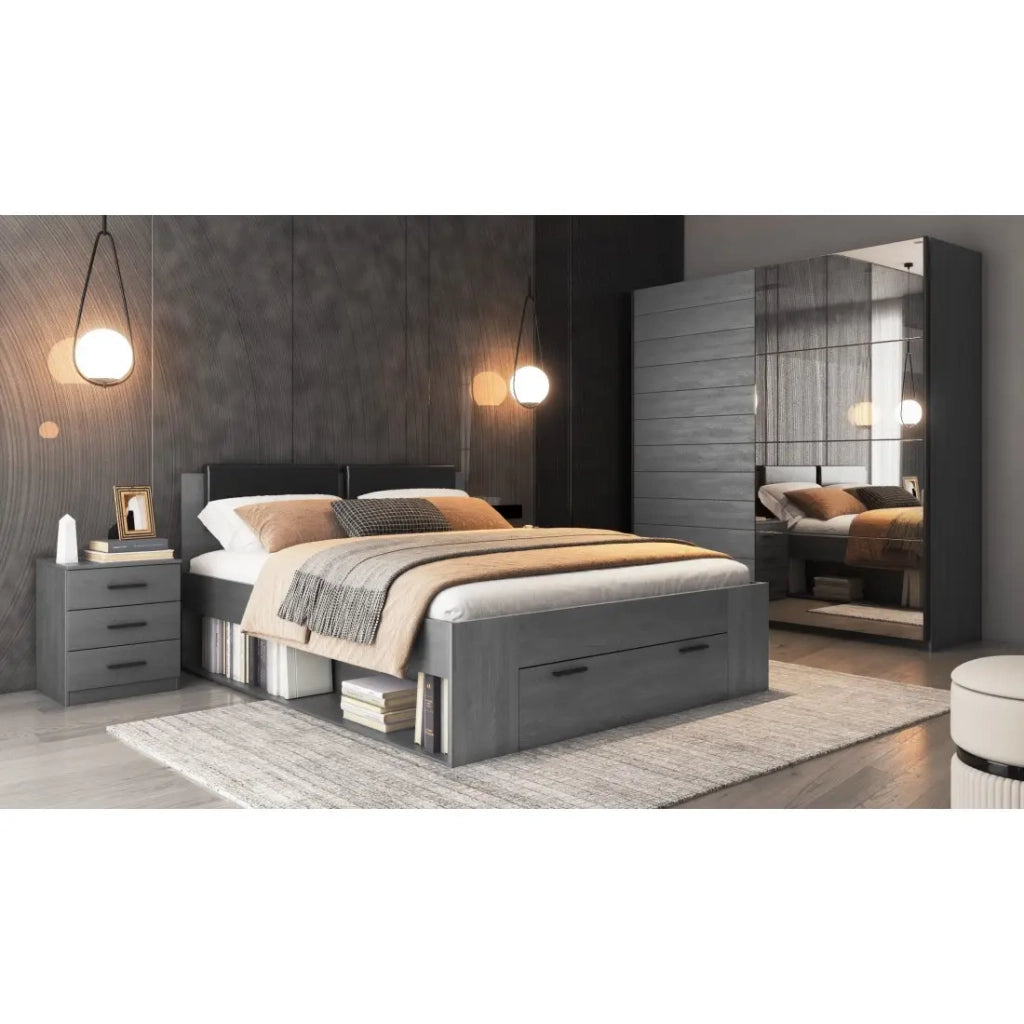 Comodino FLOYD – 3 cassetti – Effetto legno grigio