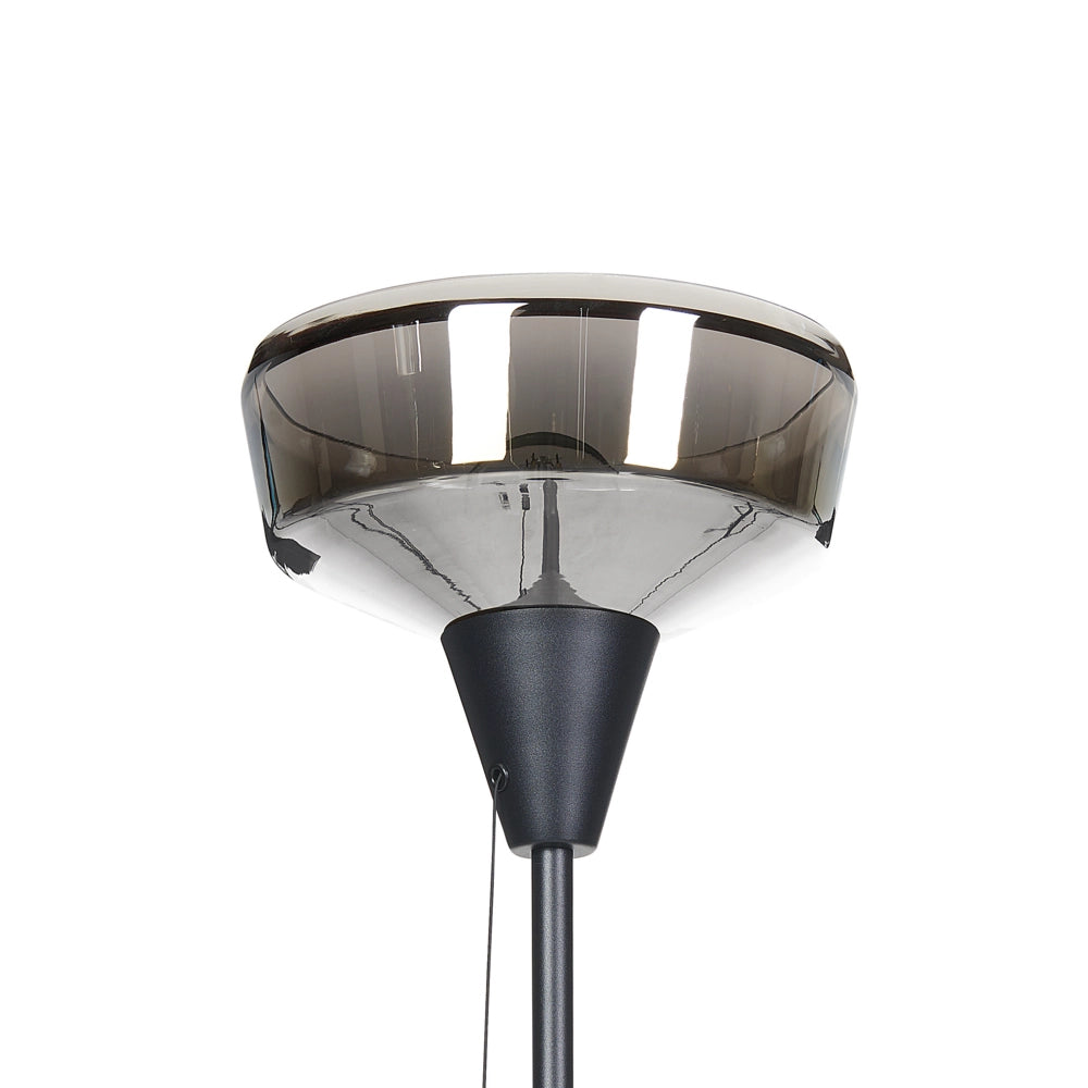 Lampada da terra  base metallo nero argento paralume fumé vetro 175 cm Interruttore cordicella moderna camera da letto soggiorno