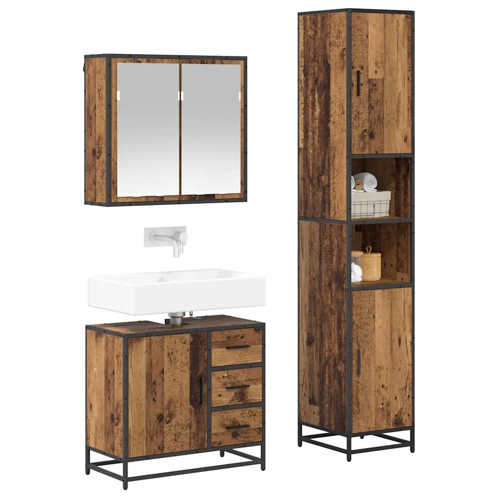 Set di mobili per il bagno con cassetto 3 pcs Legno vecchio 3402533