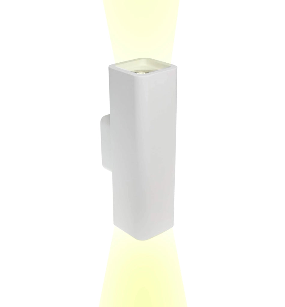 Applique in gesso design moderno a biemissione con doppio attacco per lampadine GU10 forma rettangolare
