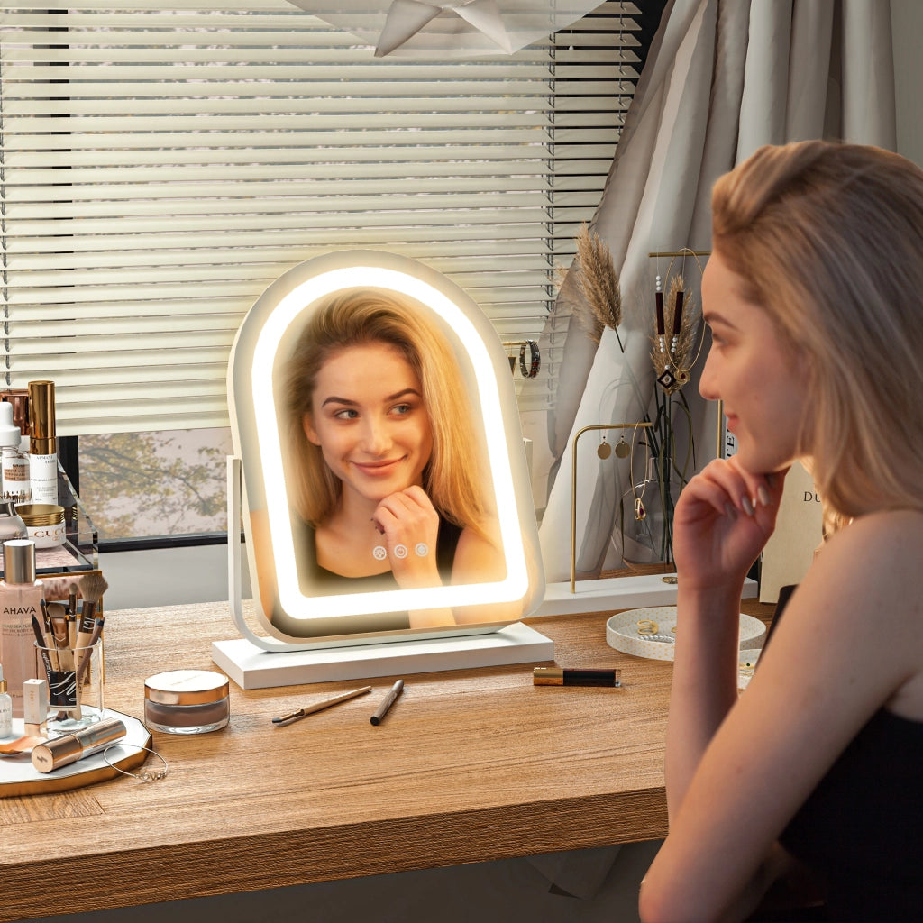Specchio Trucco con Luce LED Regolabile ¨C zephmum ¨C Bianco 33x12x44,5 cm