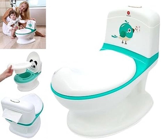 Toilet per Bambini con Suono Realistico di Scarico, Adatto per la Potty Training per Ragazzi e Ragazze, Stabile, Comodo, Cassetto Rimovibile. Ideale per il Primo Toilet. (verde)