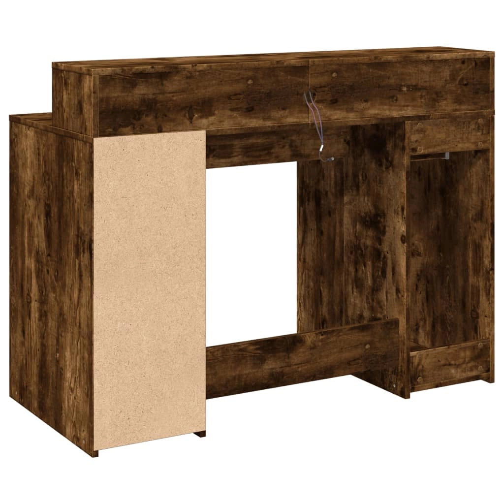 Scrivania da ufficio postazione di lavoro mobile per computer tavolo da studio con luci a LED rovere affumicato 120 x 55 x 91 cm legno ingegnerizzato marrone 02_0023782