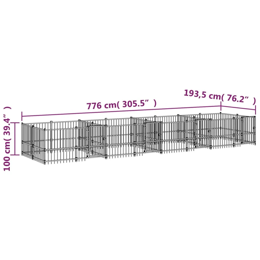 Gabbia per cuccia recinto per animali da esterno per cani in acciaio 15,02 m² nero 02_0041796