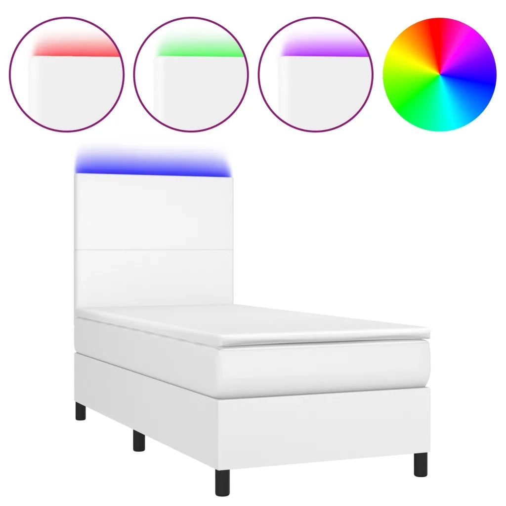 Giroletto Molle con Materasso e LED-Struttura Letto Bianco 80x200 cm Similpelle 658934