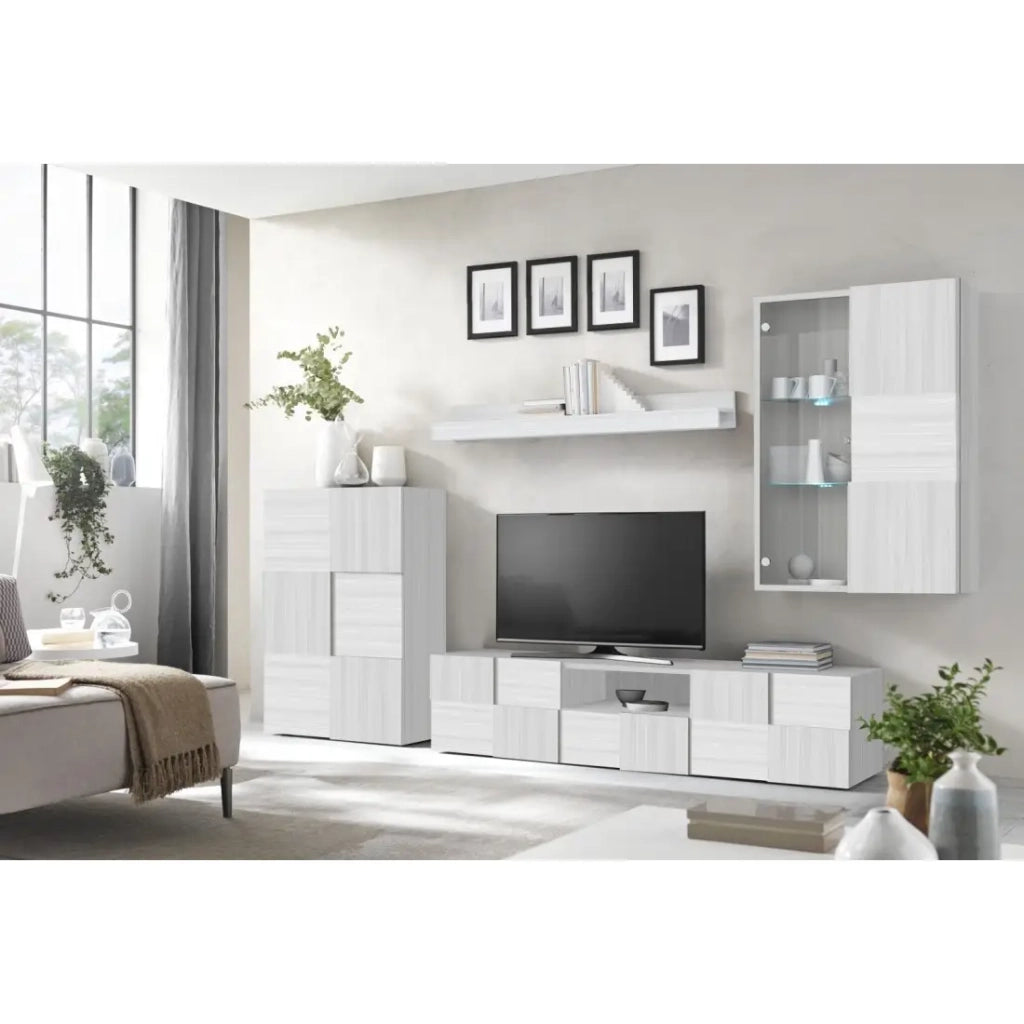 Set di mobili da salotto di design con numerosi spazi di contenimento, collezione ADAM. Colore quercia eucalipto.