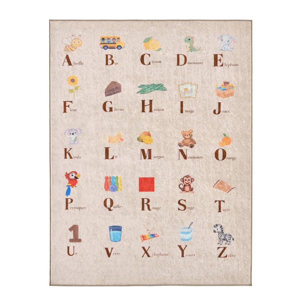 Tappeto educativo per bambini con alfabeto, per interni colore beige