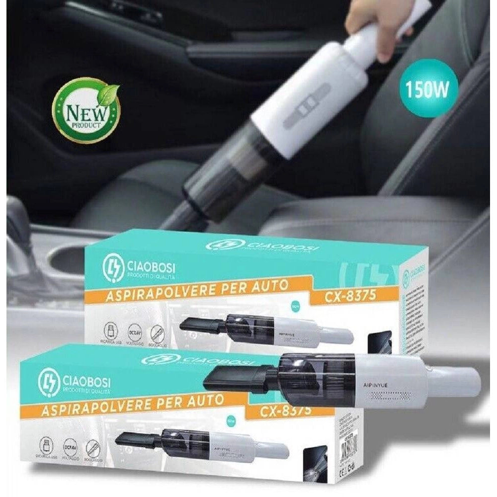 Trade Shop - Aspirapolvere Senza Fili Casa Auto Ricaricabile Usb 150w Dc7.4v Pulizia Cx-8375 -