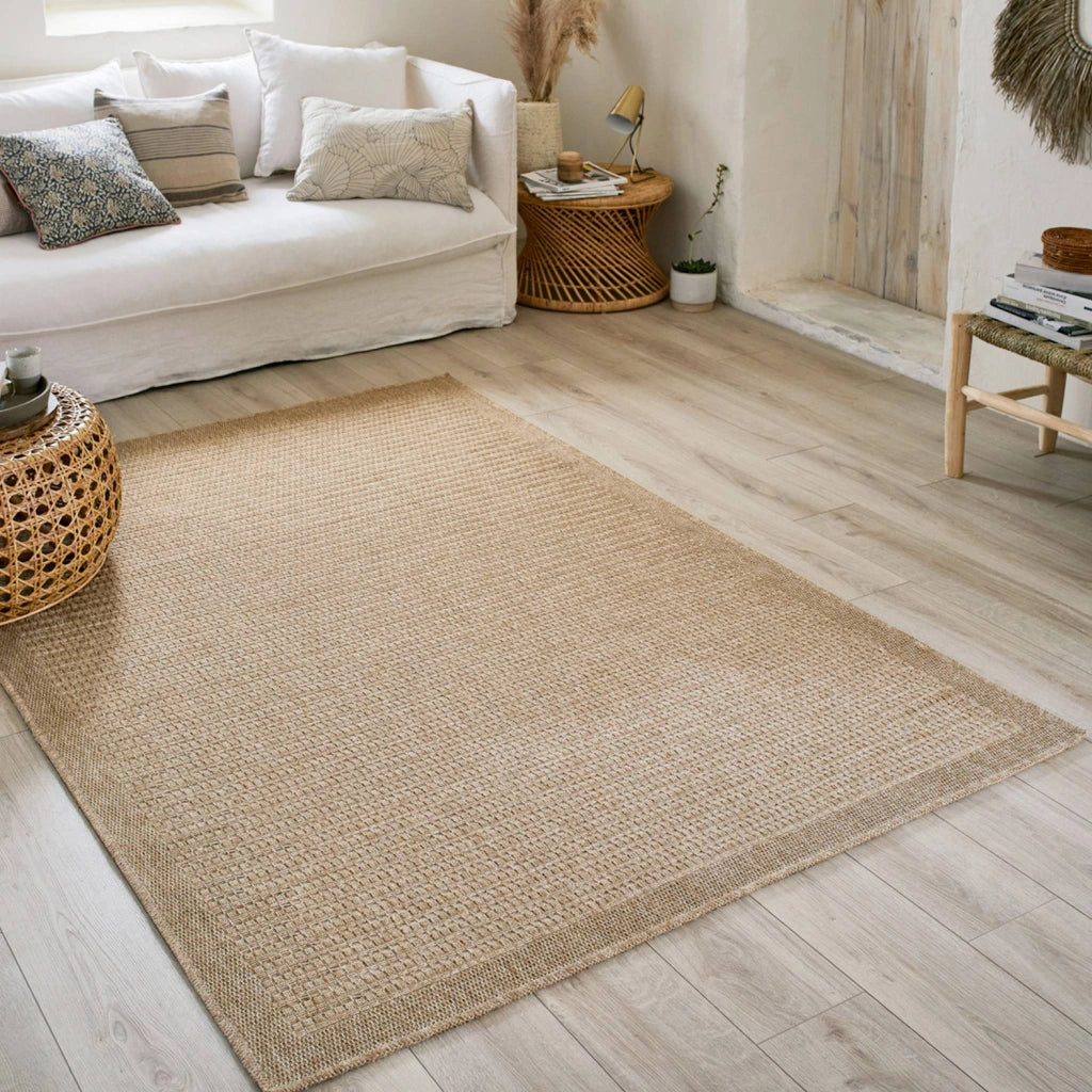 Tappeto interno/esterno effetto tela di iuta beige