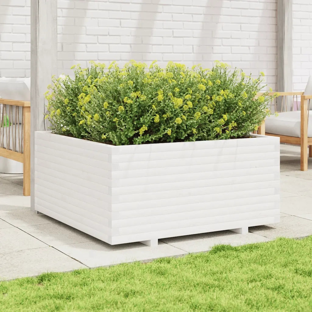 Fioriera da Giardino-Vaso da Esterno Bianca 100x100x49,5 Legno Massello di Pino