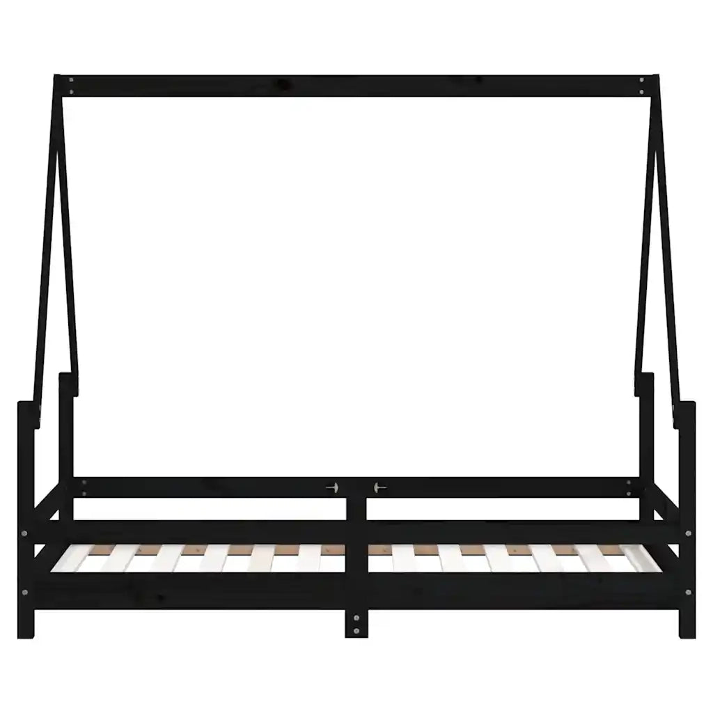 Giroletto per Bambini Nero 80x160 cm in Legno Massello di Pino