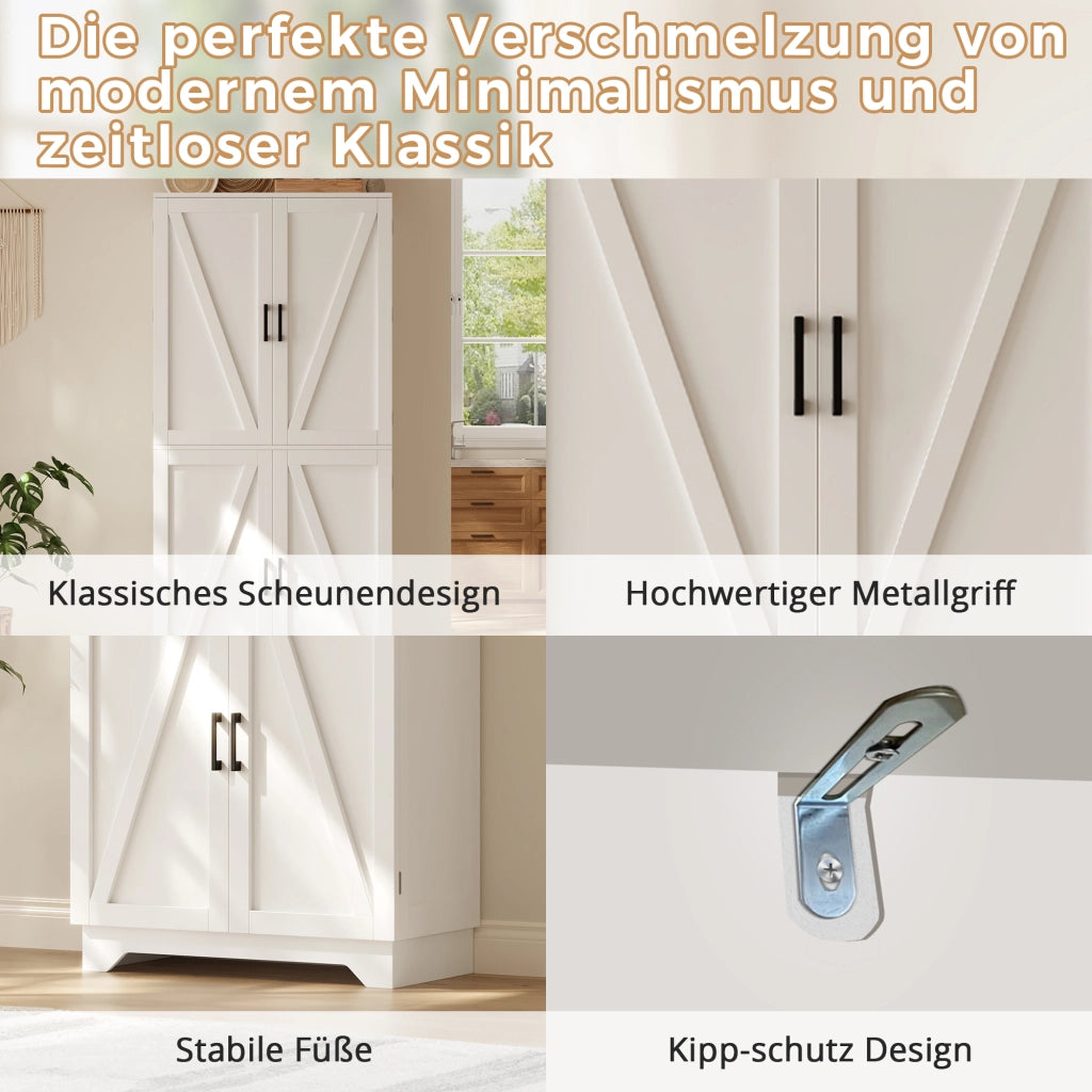 ARMADIO DISPENSA con 4 ante, 80 x 40 x 180 cm, Bianco e Naturale, MDF
