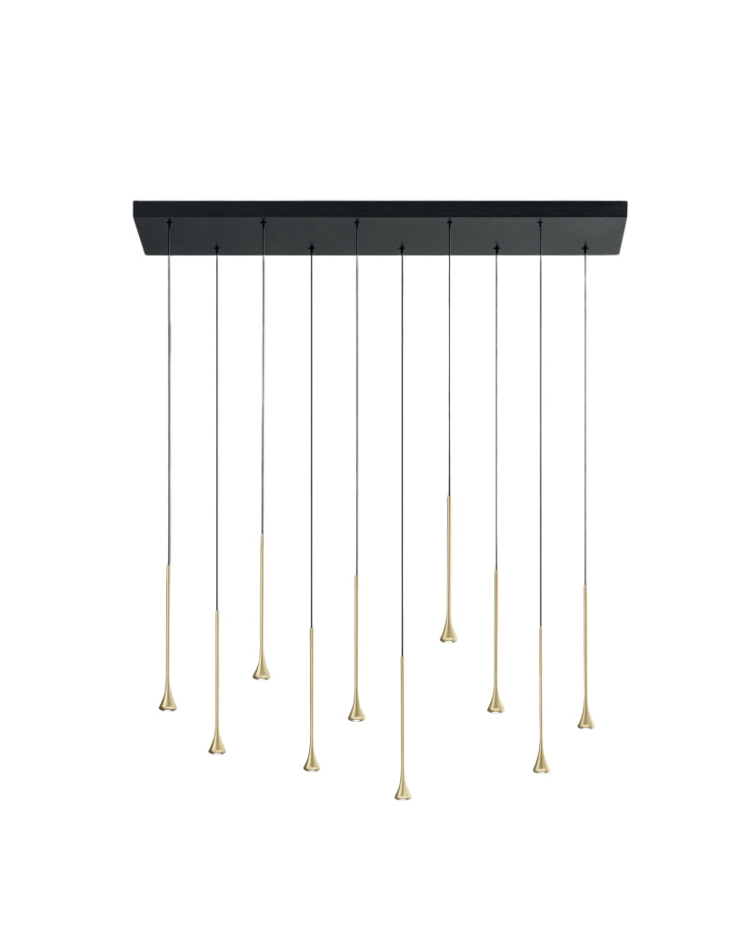 Lampada a Sospensione Susa LED 10x 5W 4650lm 3000K Dimmerabile in Metallo Nero/Ottone Satinato, IP20, Altezza Regolabile - Susa