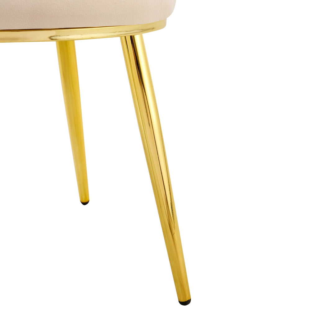 Sedia da Pranzo Set da 2 con Schienale Traforato a Cuore e Gambe in Metallo, in Velluto Beige Chiaro