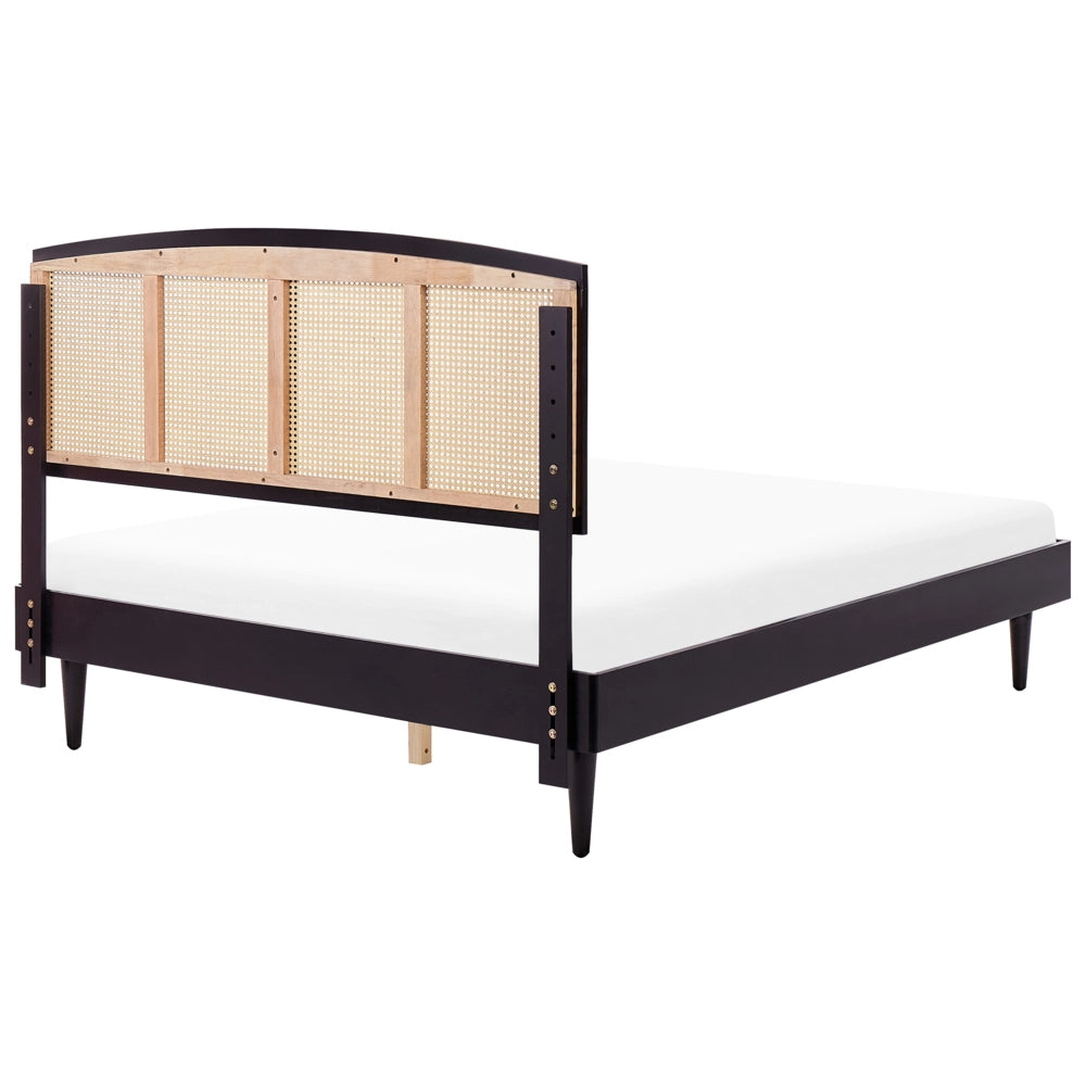 Letto matrimoniale con testata con base a doghe in legno di gomma nero 160 x 200 cm stile moderno minimalista