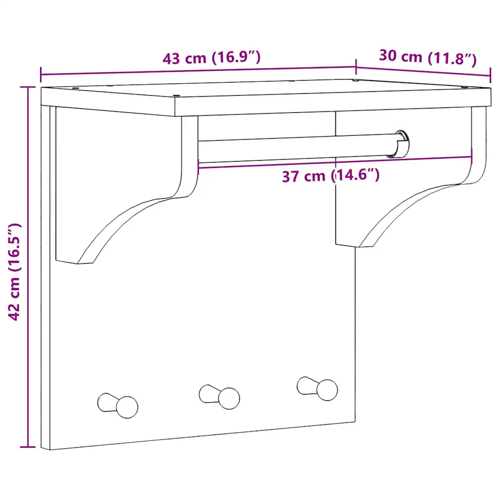 Appendiabiti da Parete SANDNES 43x30x42 cm in Legno di Pino CFW7285445