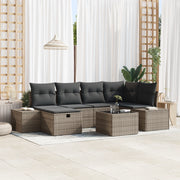 Set di Divano da Giardino da 7 Pezzi con Cuscini Grigio in Polyrattan