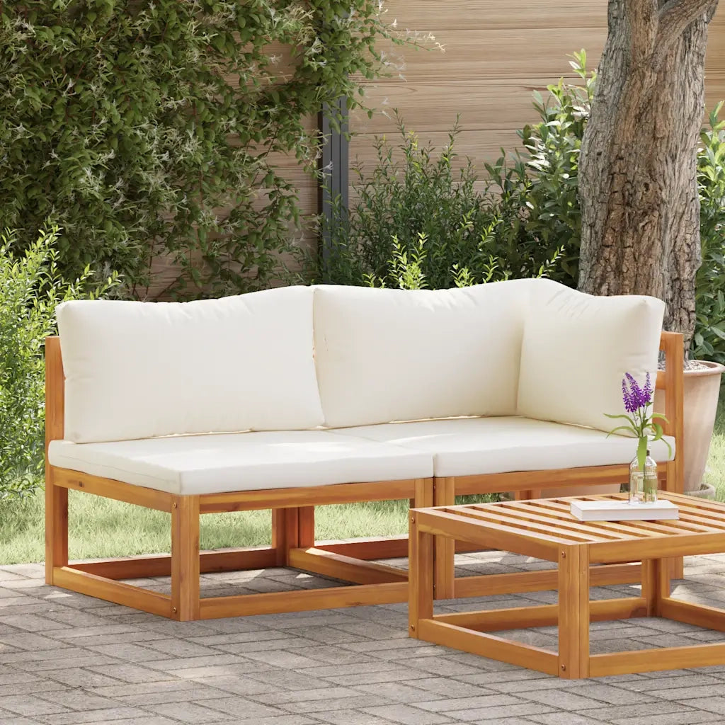 Set Divani da Giardino 2 pz con Cuscini Bianco Crema in Acacia 311857