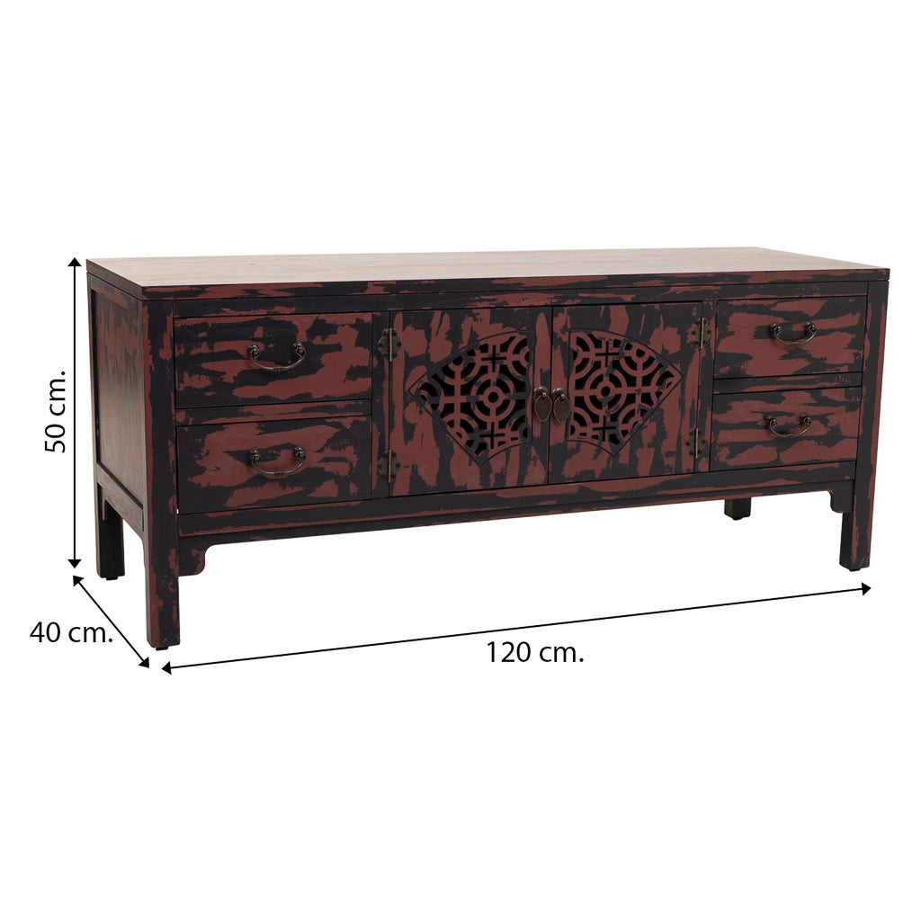 Mobile base in legno rosso 120x40x50h