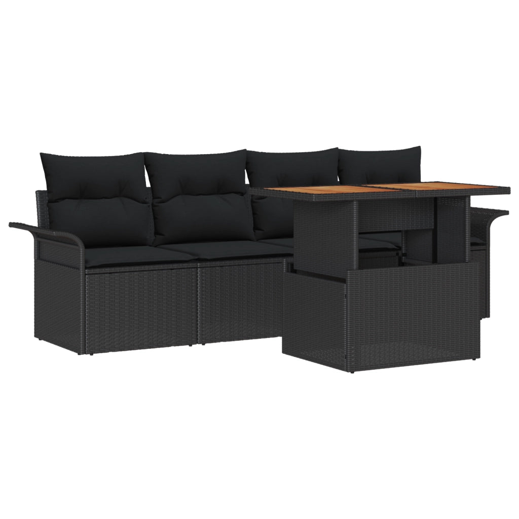 Set Divano da Giardino 5 Pezzi con Cuscini Polyrattan Nero